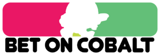 The logo for Bet on Cobalt. A metalface is depicted in the negative space between solid-colored masses of pink and green. "Bet on Cobalt" is printed under the logo graphic in a single line,