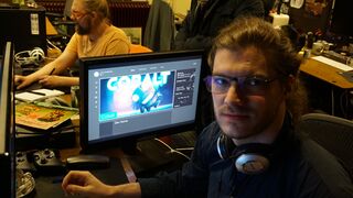 Daniel "thewreck" Brynolf at the Mojang office in February 2016, on the day of Cobalt's official release